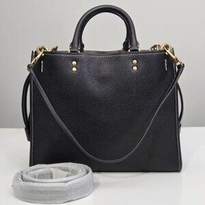 QUINCE Italian Leather Medium Convertible Satchel size 30/31 bag Black brass
